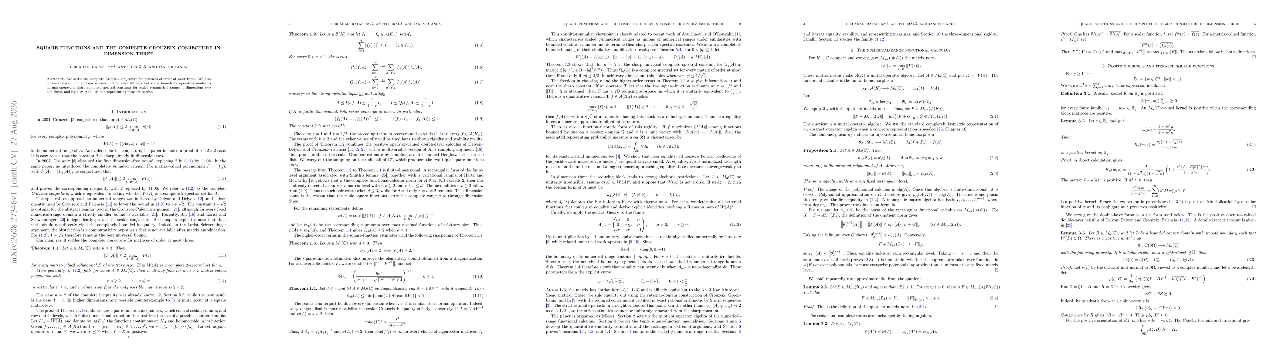 Thumbnail for Square Functions and the Complete Crouzeix Conjecture in Dimension Three