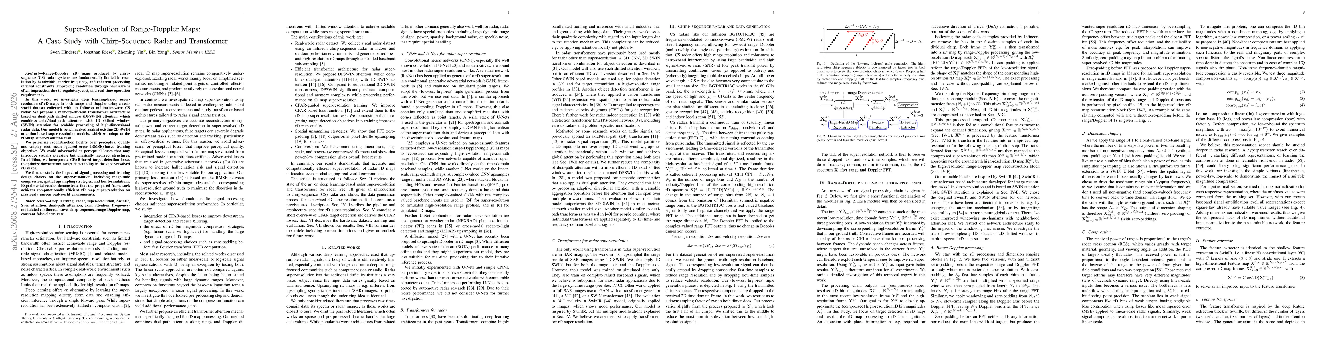 Thumbnail for Super-Resolution of Range-Doppler Maps: A Case Study with Chirp-Sequence Radar and Transformer