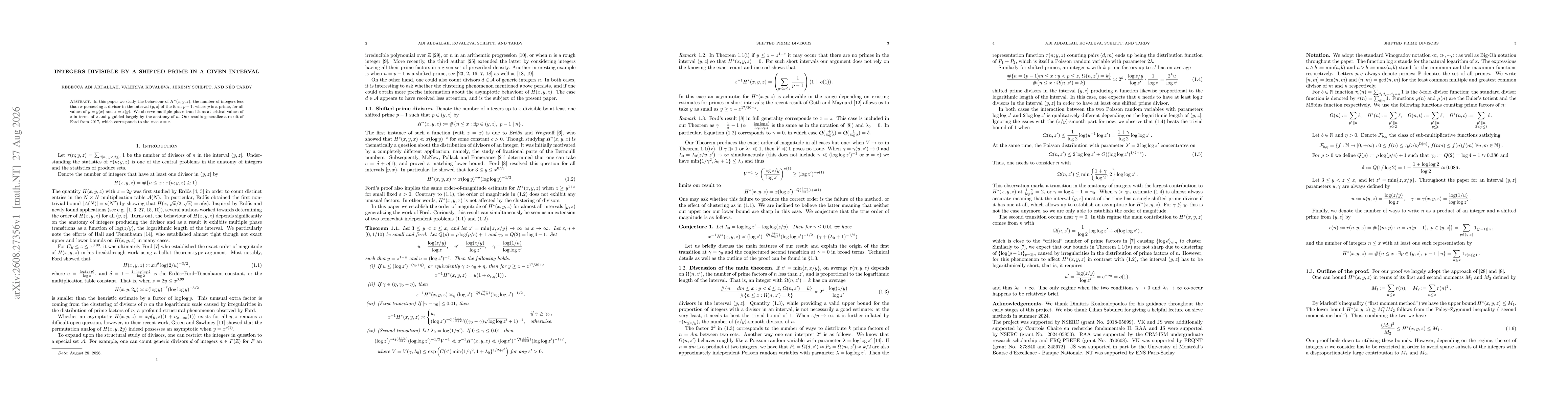 Thumbnail for Integers divisible by a shifted prime in a given interval