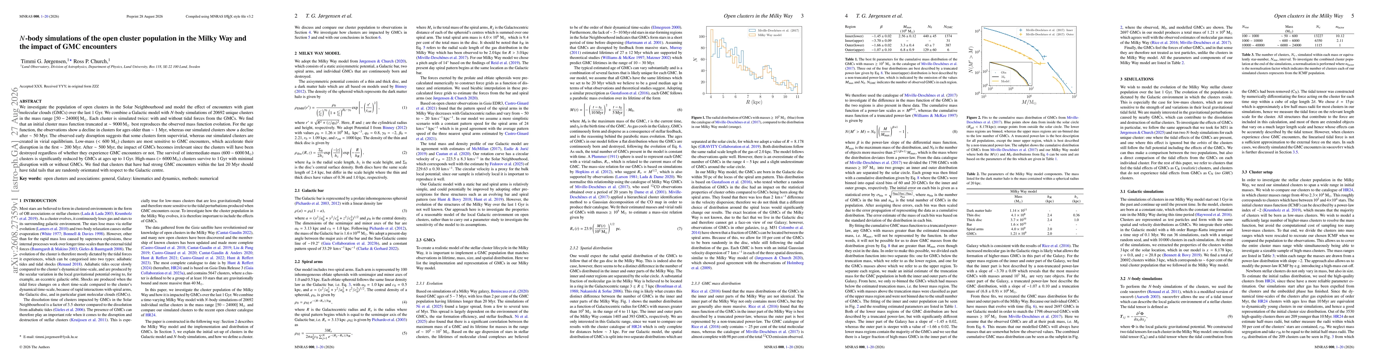 Thumbnail for $N$-body simulations of the open cluster population in the Milky Way and the impact of GMC encounters