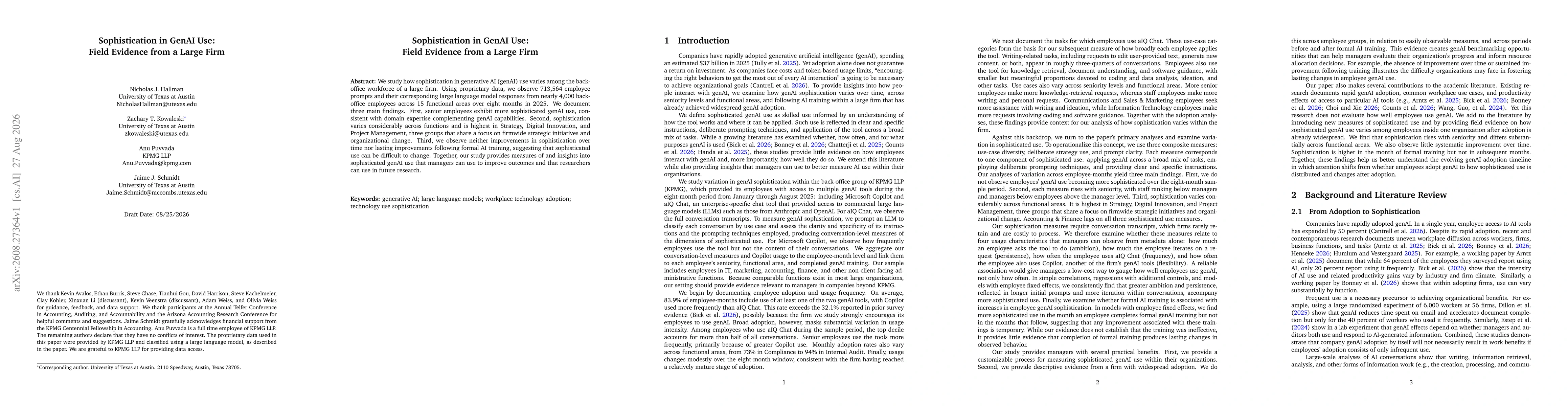 Thumbnail for Sophistication in GenAI Use: Field Evidence from a Large Firm