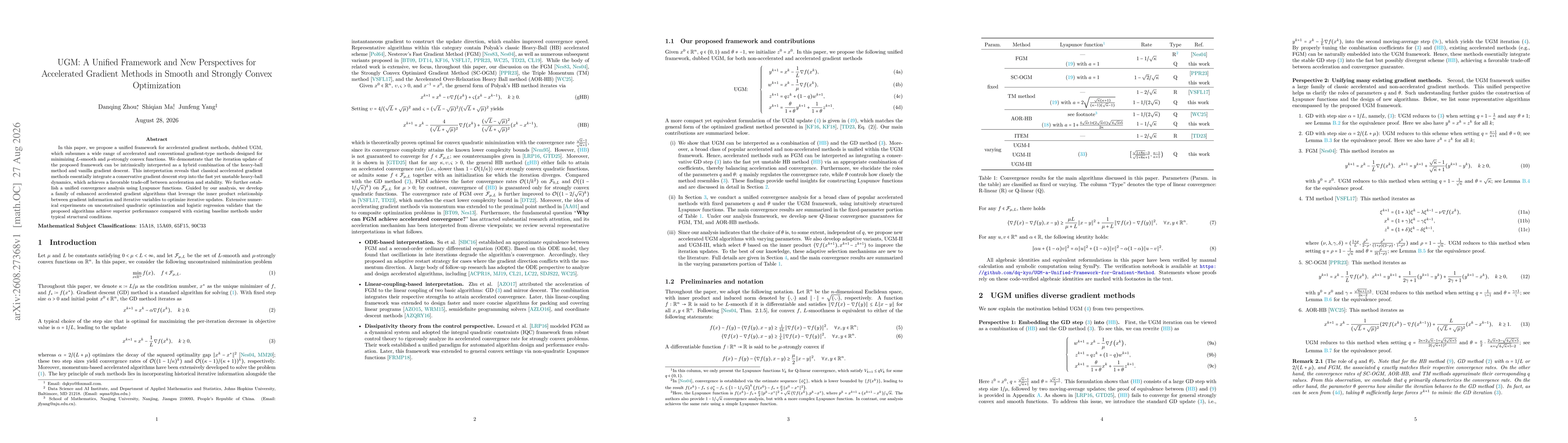 Thumbnail for UGM: A Unified Framework and New Perspectives for Accelerated Gradient Methods in Smooth and Strongly Convex Optimization