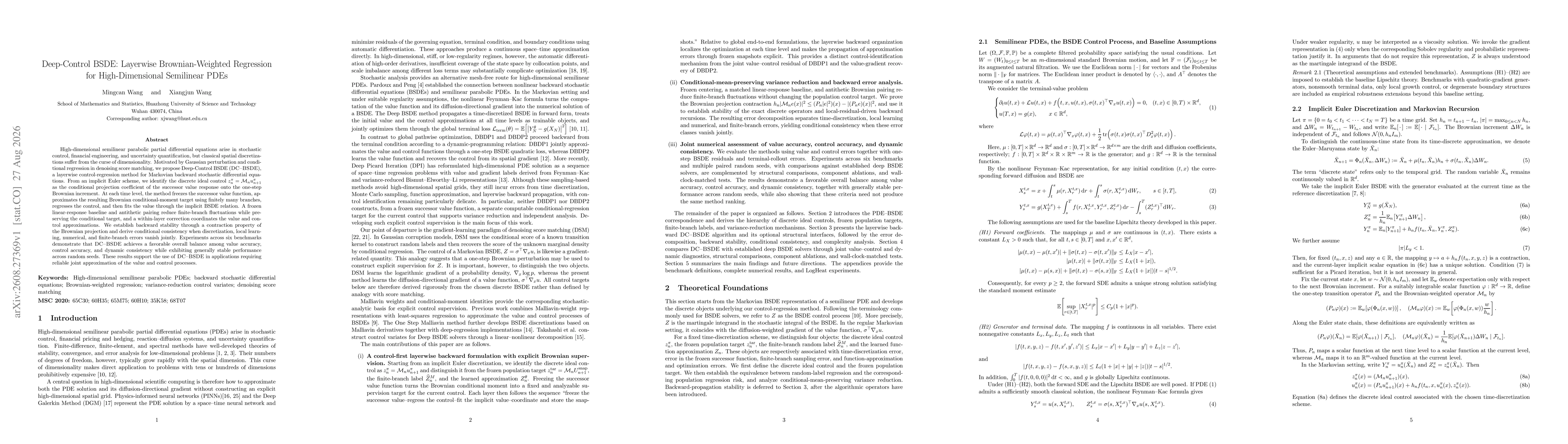 Thumbnail for Deep-Control BSDE: Layerwise Brownian-Weighted Regression for High-Dimensional Semilinear PDEs