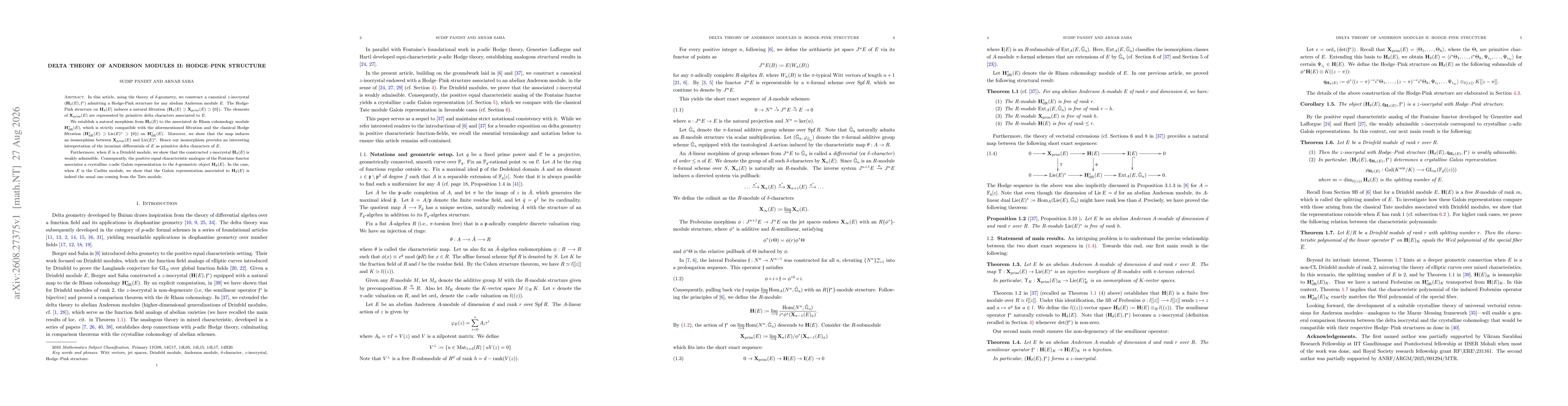 Thumbnail for Delta theory of Anderson Modules II: Hodge-Pink structure