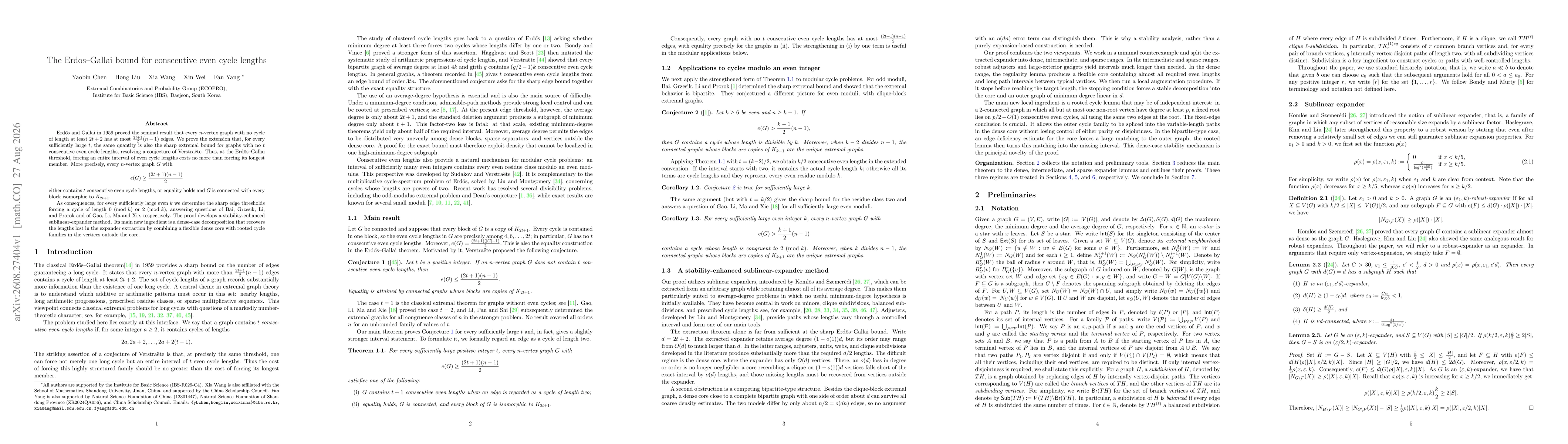 Thumbnail for The Erdos--Gallai bound for consecutive even cycle lengths