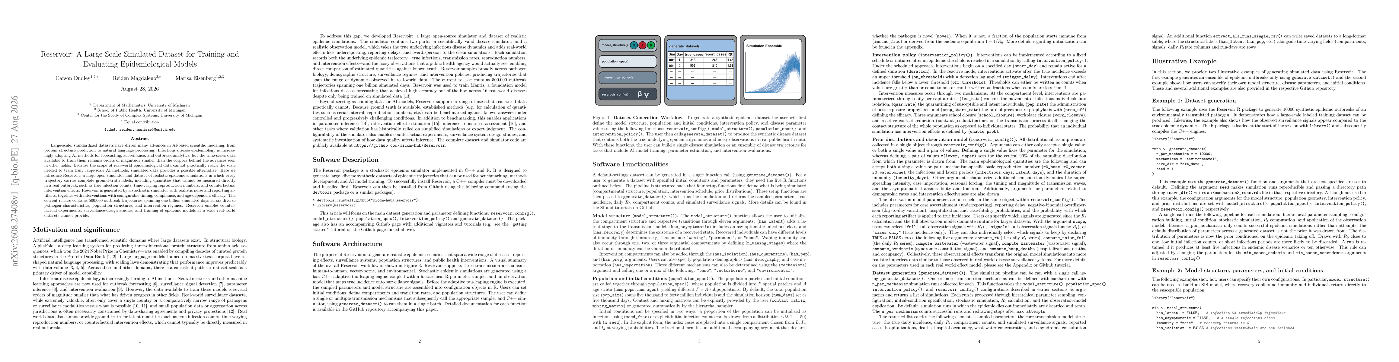 Thumbnail for Reservoir: A Large-Scale Simulated Dataset for Training and Evaluating Epidemiological Models