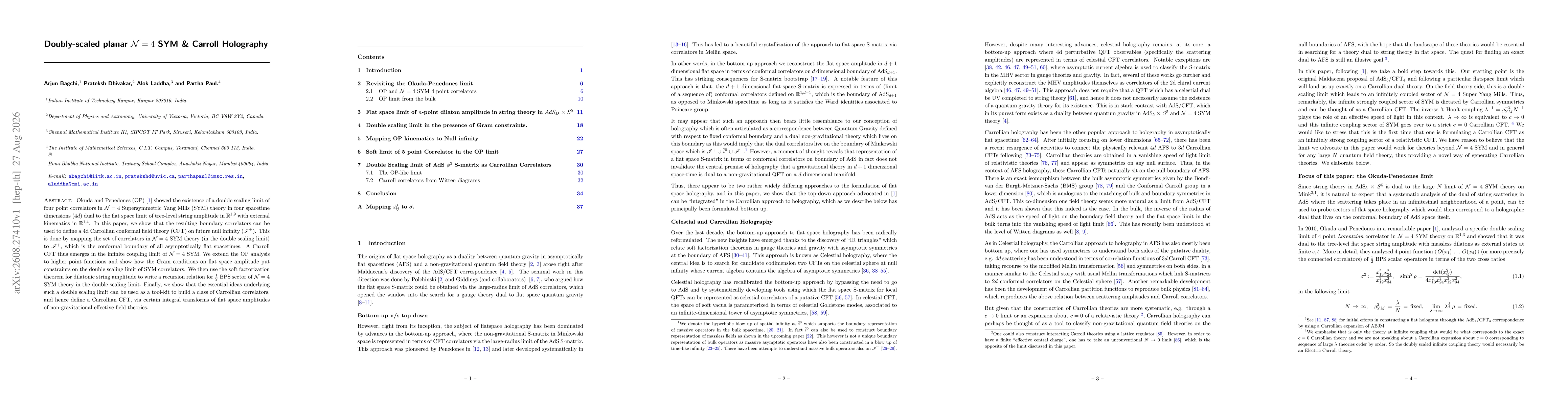 Thumbnail for Doubly-scaled planar ${\cal N} = 4$ SYM \& Carroll Holography