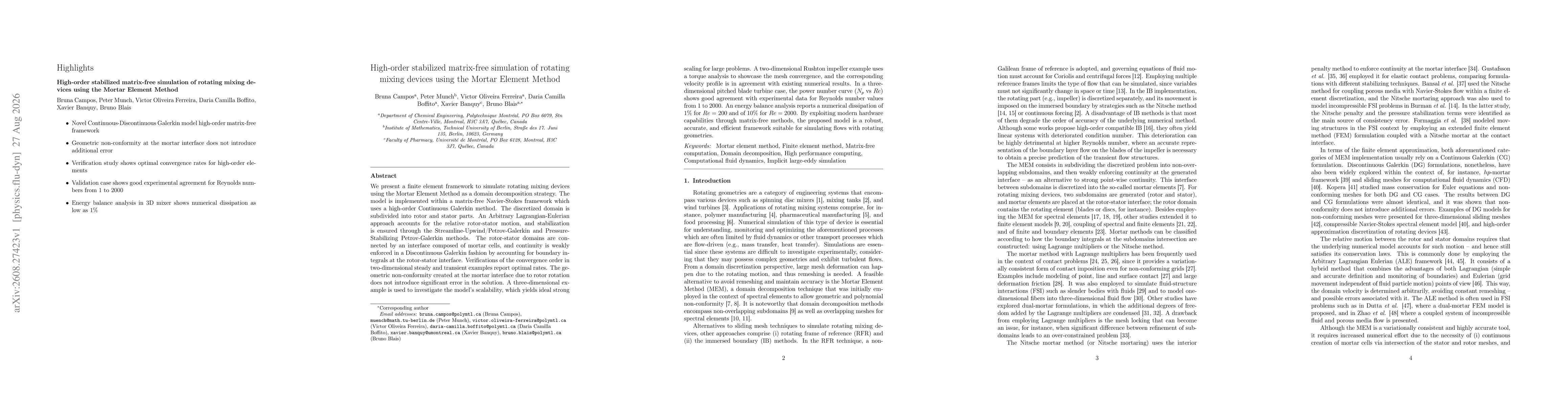 Thumbnail for High-order stabilized matrix-free simulation of rotating mixing devices using the Mortar Element Method