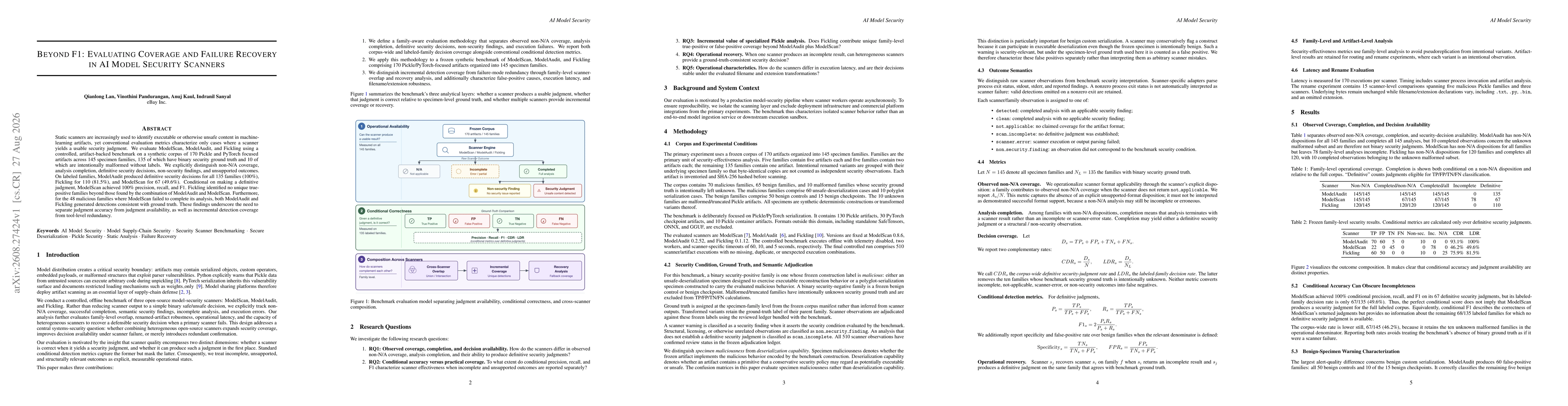 Thumbnail for Beyond F1: Evaluating Coverage and Failure Recovery in AI Model Security Scanners