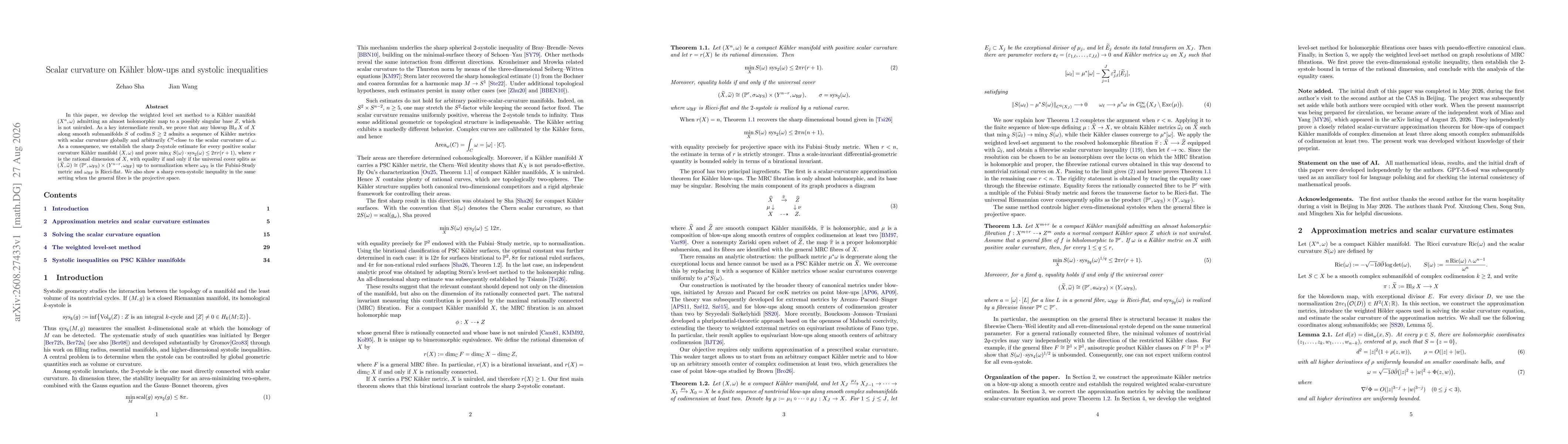 Thumbnail for Scalar curvature on Kähler blow-ups and systolic inequalities
