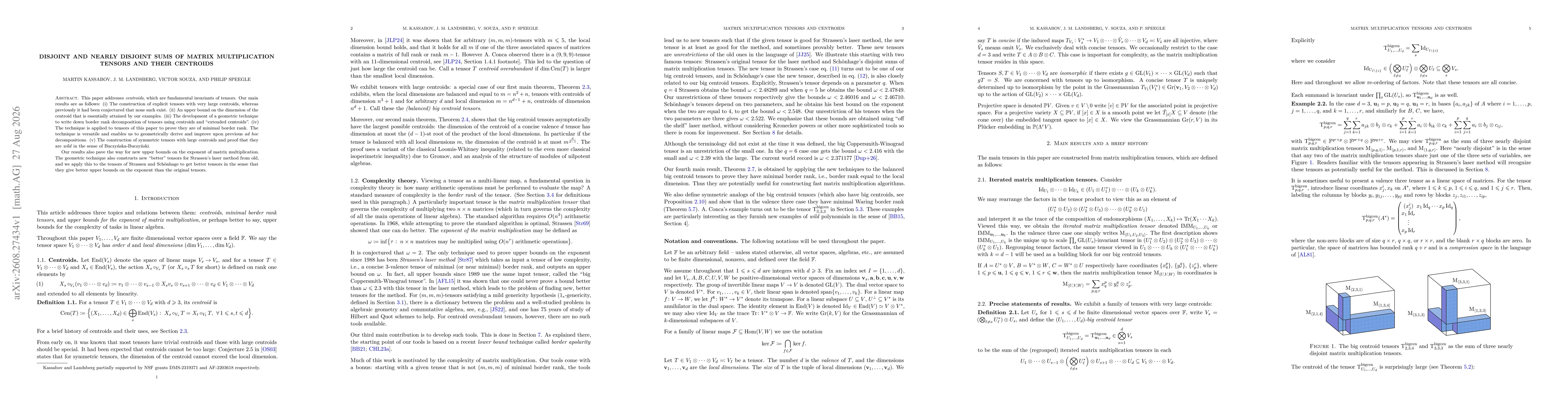 Thumbnail for Disjoint and nearly disjoint sums of matrix multiplication tensors and their centroids