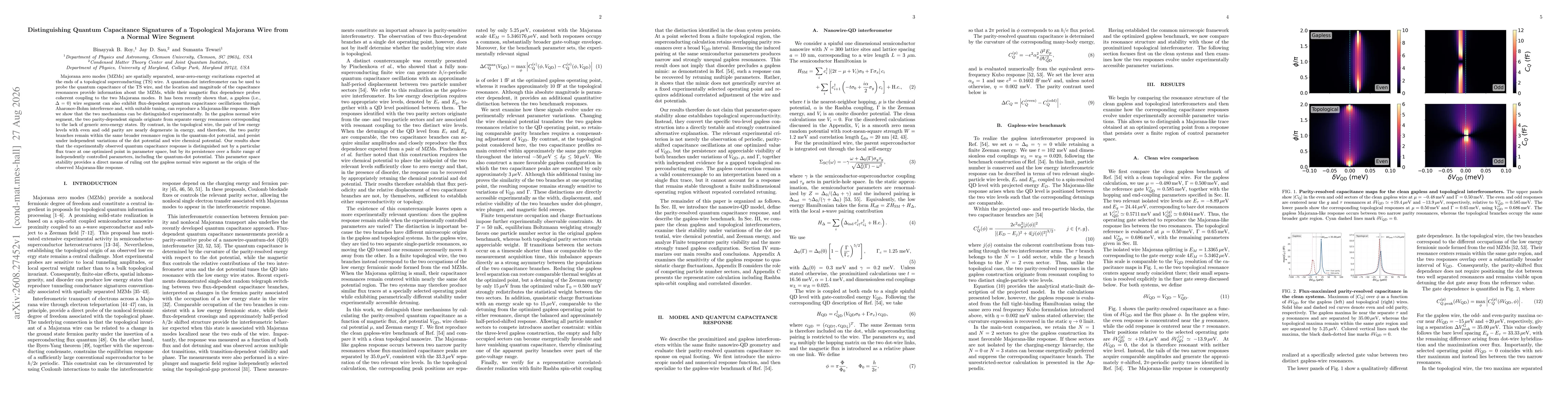 Thumbnail for Distinguishing Quantum Capacitance Signatures of a Topological Majorana Wire from a Normal Wire Segment