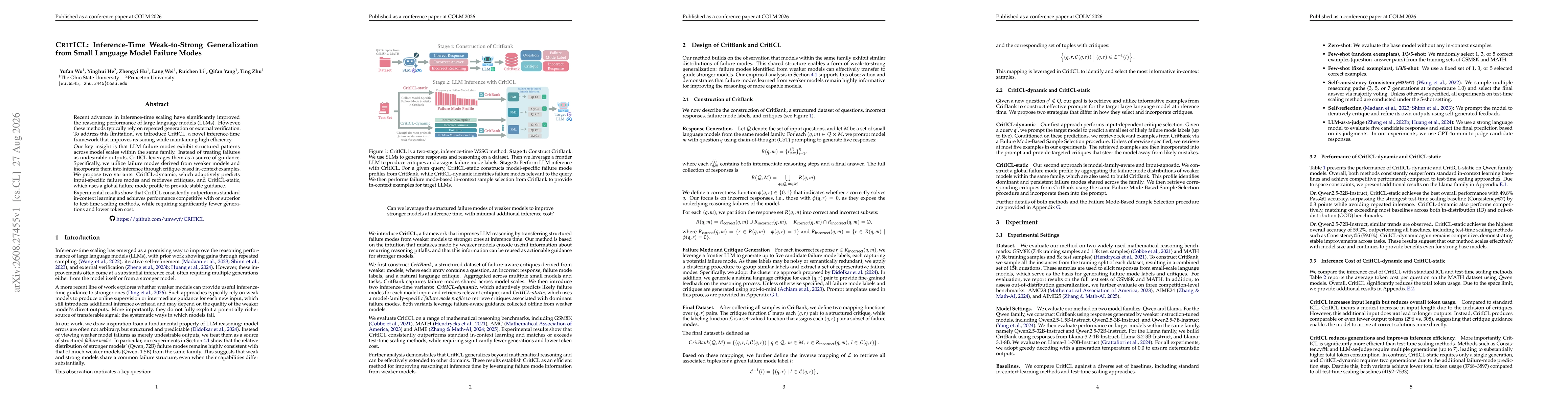 Thumbnail for CritICL: Inference-Time Weak-to-Strong Generalization from Small Language Model Failure Modes