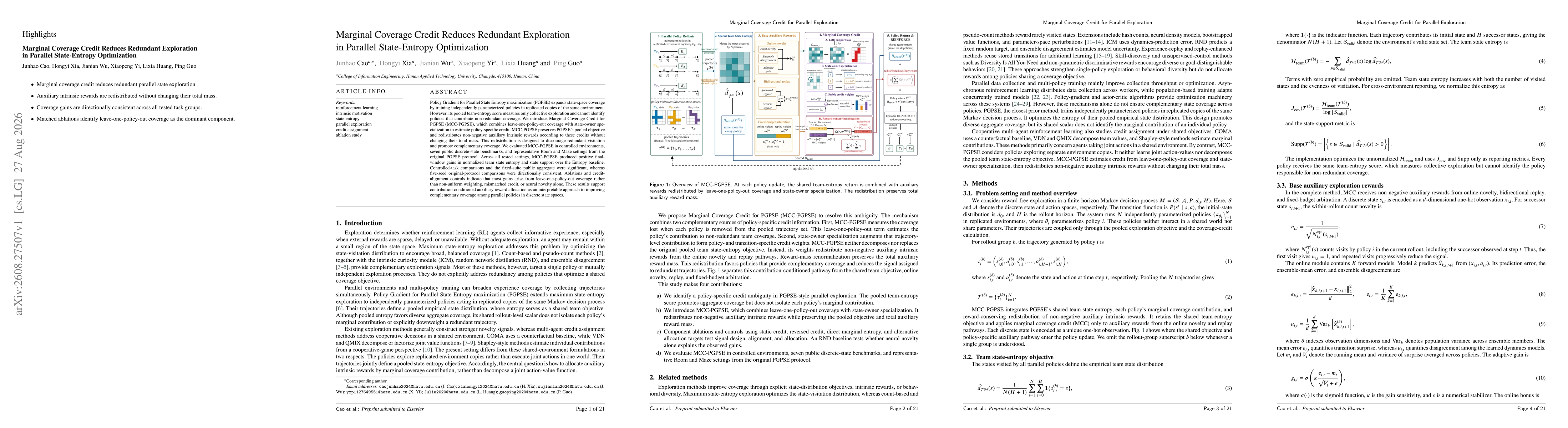 Thumbnail for Marginal Coverage Credit Reduces Redundant Exploration in Parallel State-Entropy Optimization