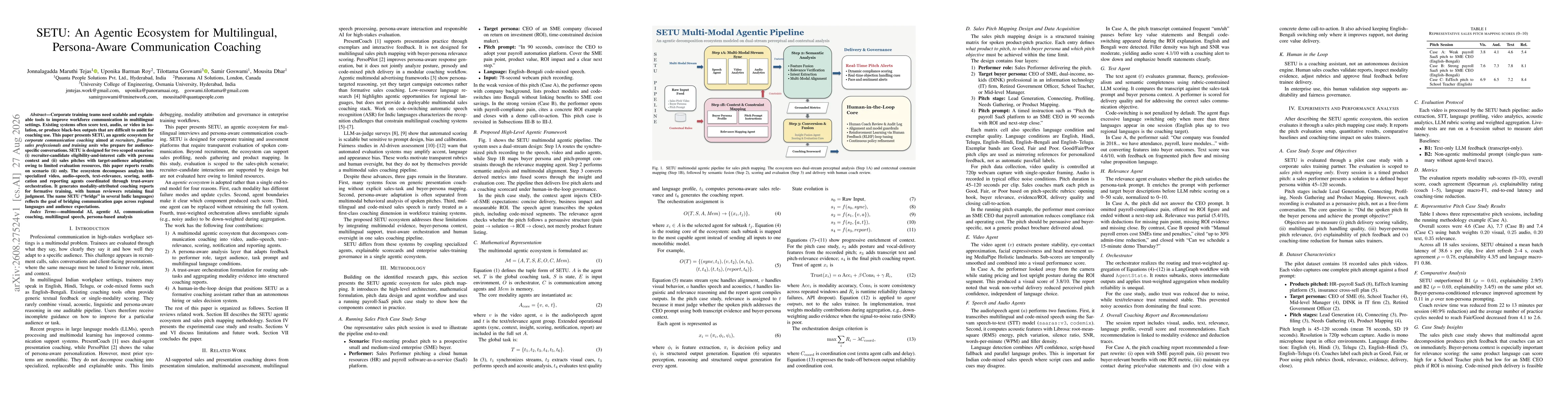 Thumbnail for SETU: An Agentic Ecosystem for Multilingual, Persona-Aware Communication Coaching