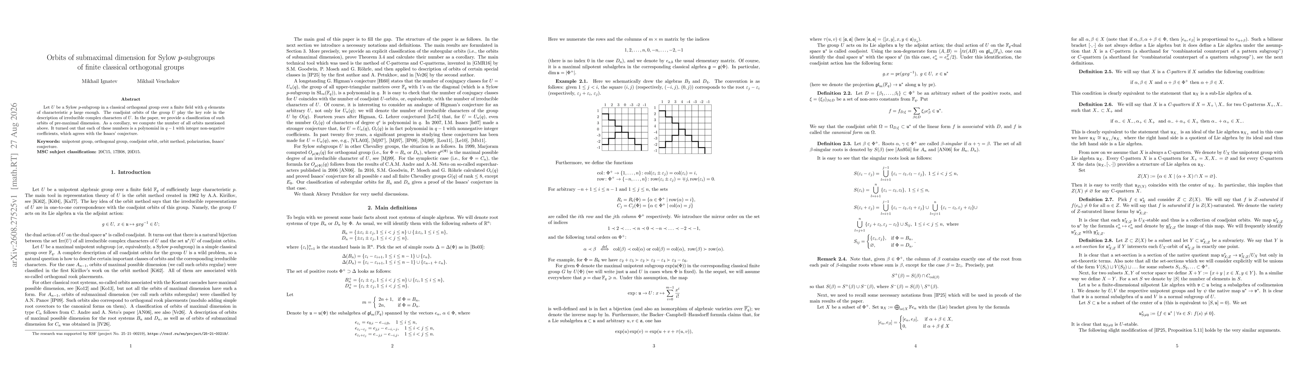 Thumbnail for Orbits of submaximal dimension for Sylow $p$-subgroups of finite classical orthogonal groups