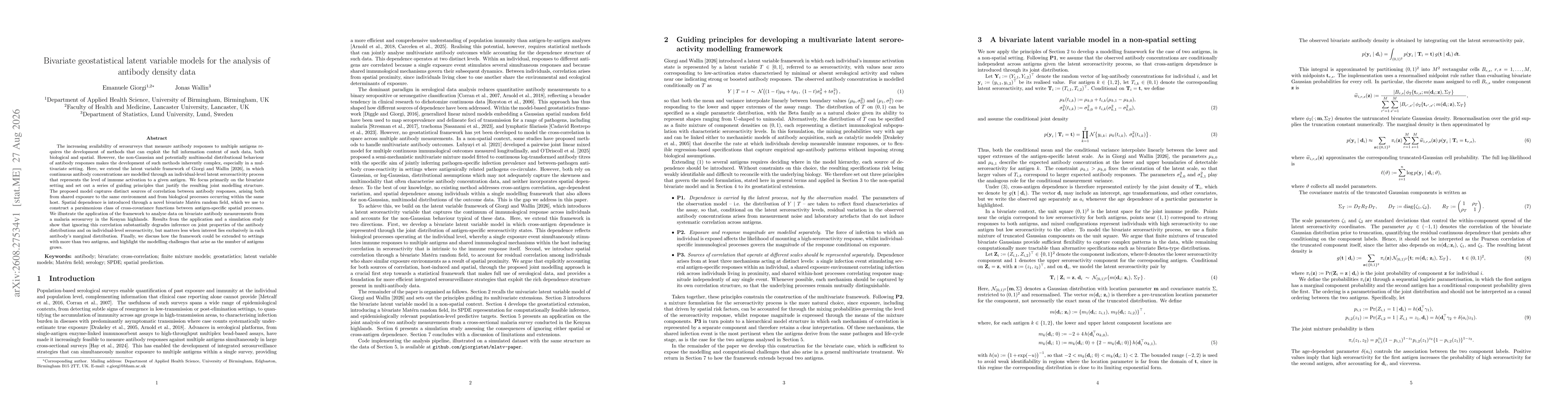 Thumbnail for Bivariate geostatistical latent variable models for the analysis of antibody density data