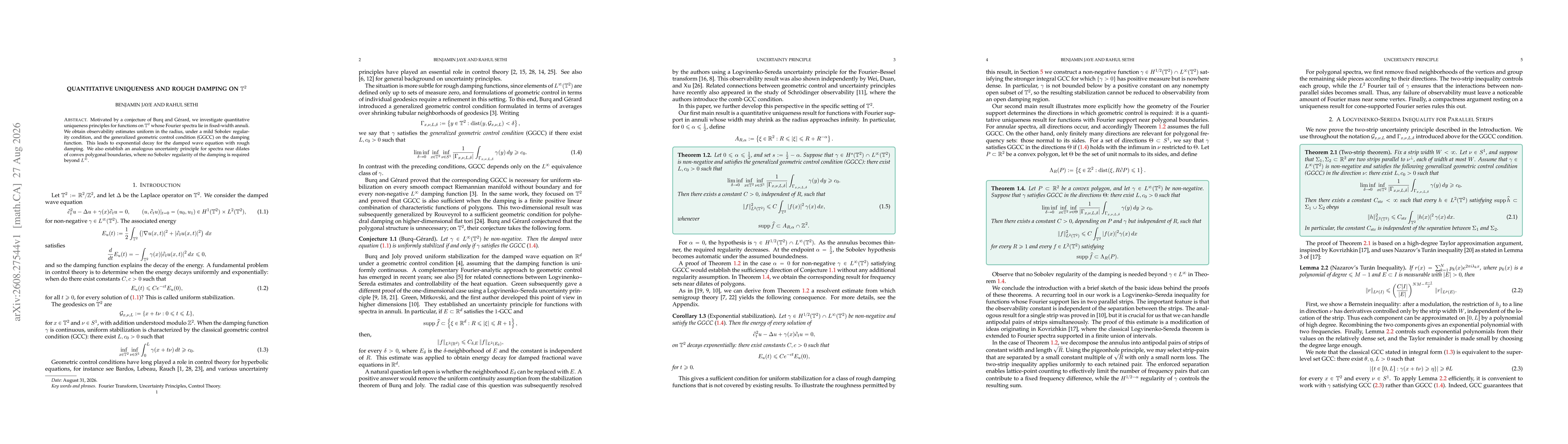 Thumbnail for Quantitative Uniqueness and Rough Damping on $\mathbb T^2$