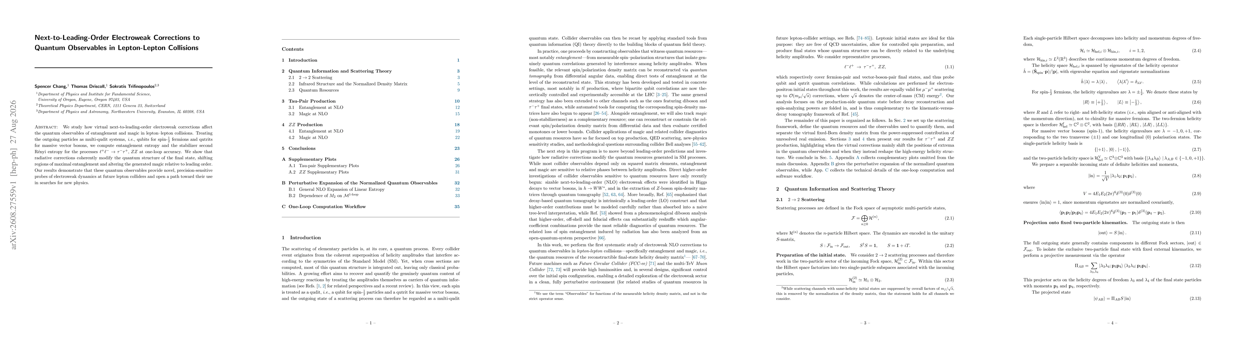 Thumbnail for Next-to-Leading-Order Electroweak Corrections to Quantum Observables in Lepton-Lepton Collisions