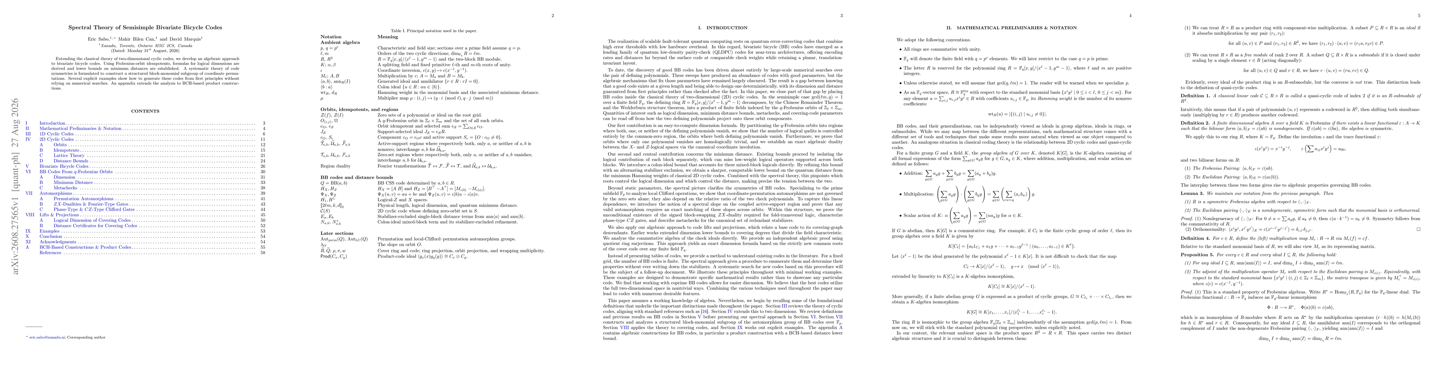 Thumbnail for Spectral Theory of Semisimple Bivariate Bicycle Codes