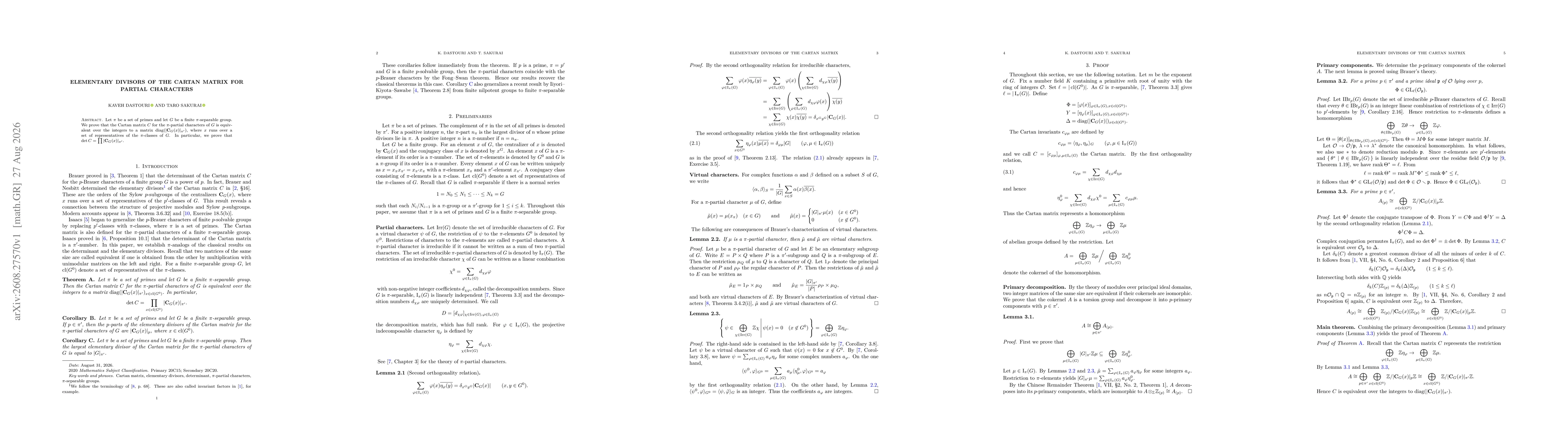 Thumbnail for Elementary divisors of the Cartan matrix for partial characters