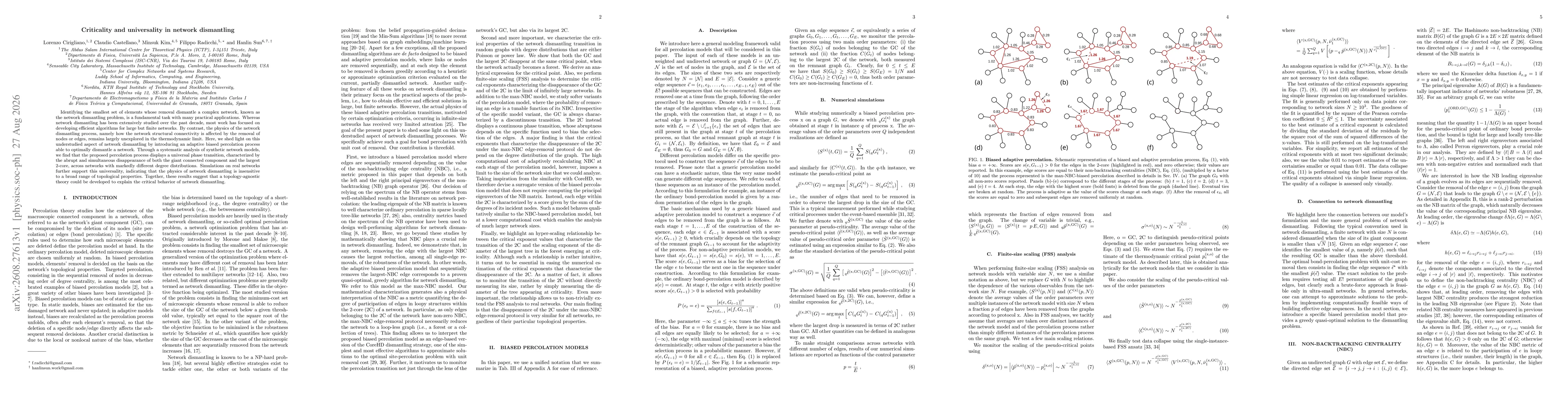 Thumbnail for Criticality and universality in network dismantling