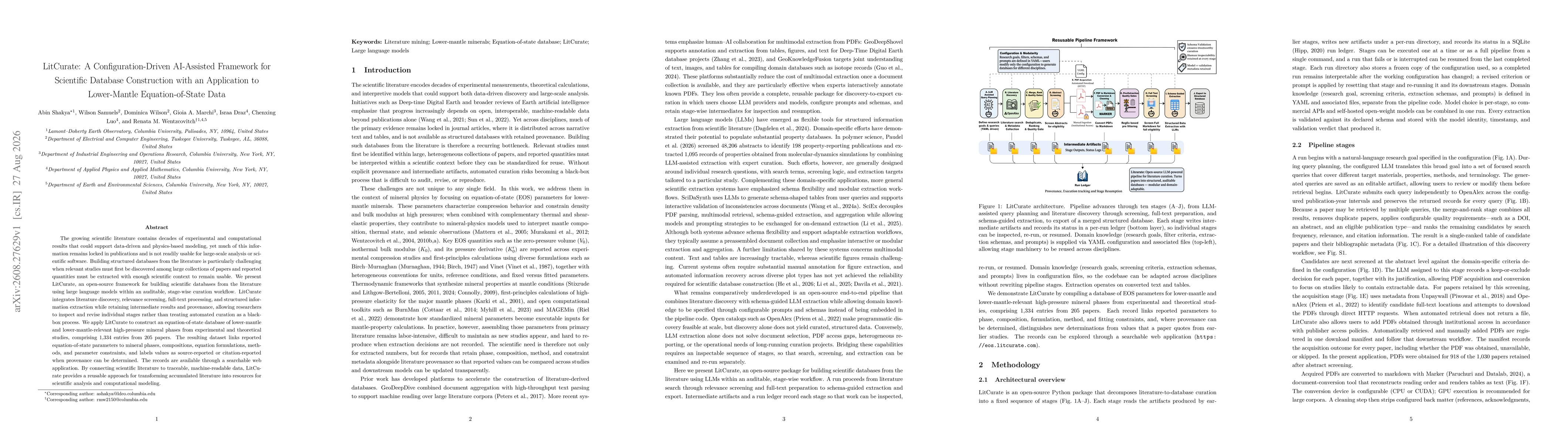 Thumbnail for LitCurate: A Configuration-Driven AI-Assisted Framework for Scientific Database Construction with an Application to Lower-Mantle Equation-of-State Data