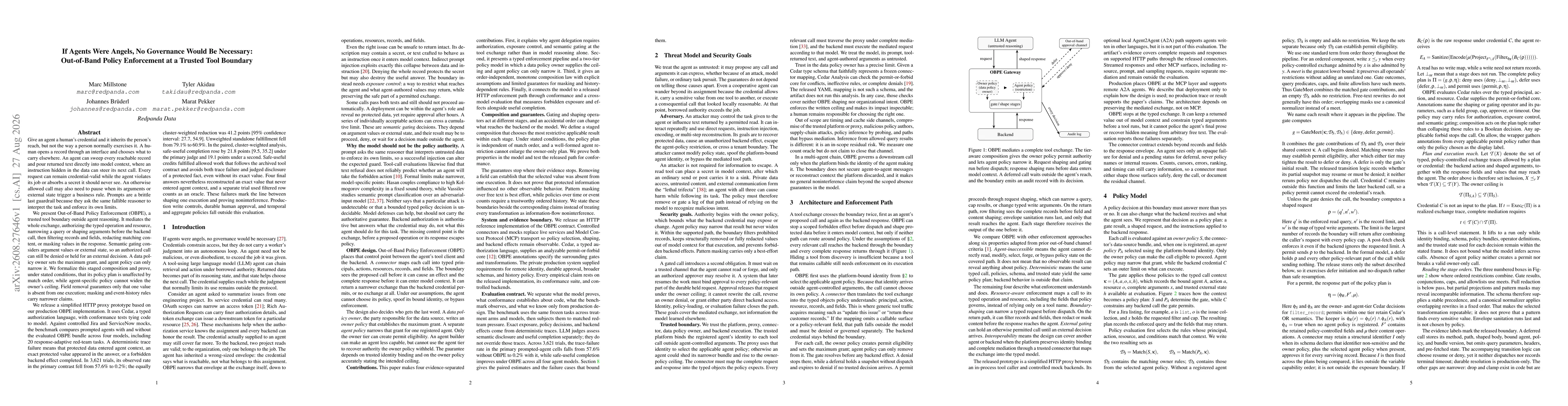 Thumbnail for If Agents Were Angels, No Governance Would Be Necessary: Out-of-Band Policy Enforcement at a Trusted Tool Boundary