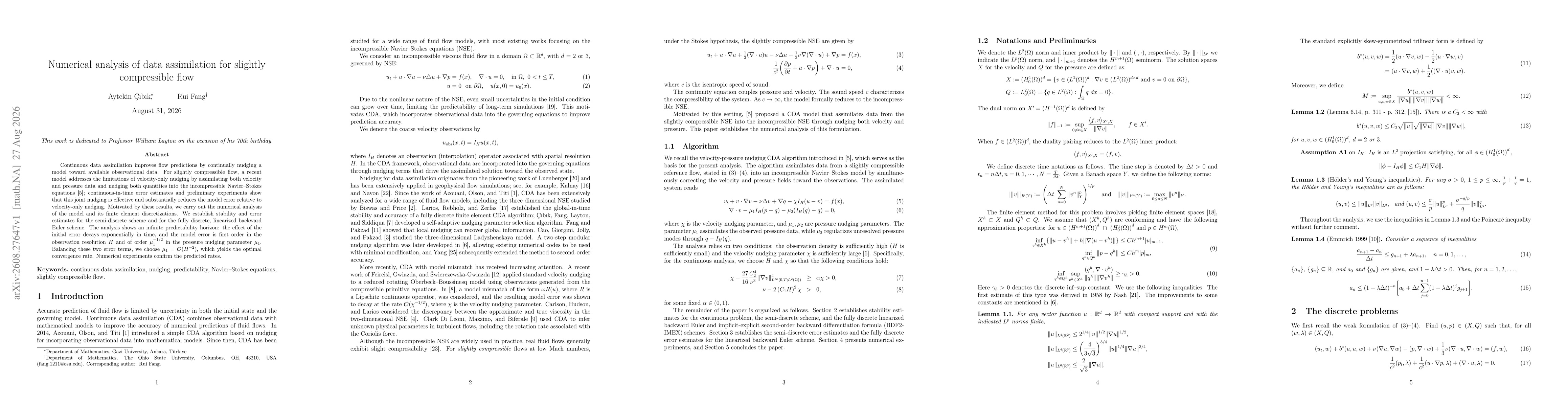 Thumbnail for Numerical analysis of data assimilation for slightly compressible flow
