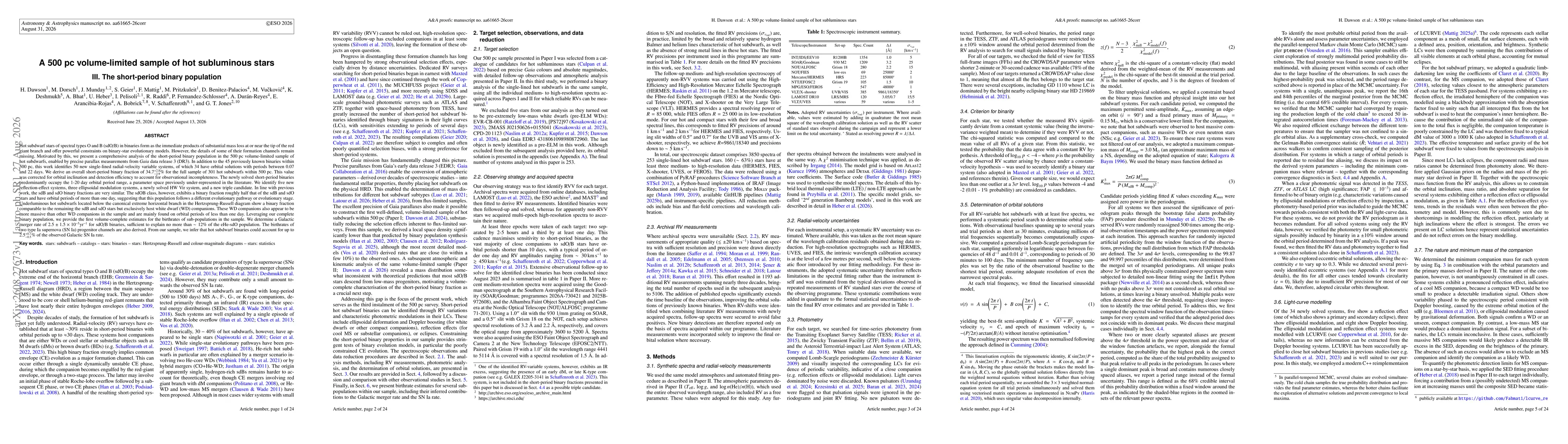 Thumbnail for A 500 pc volume-limited sample of hot subluminous stars III. The short-period binary population
