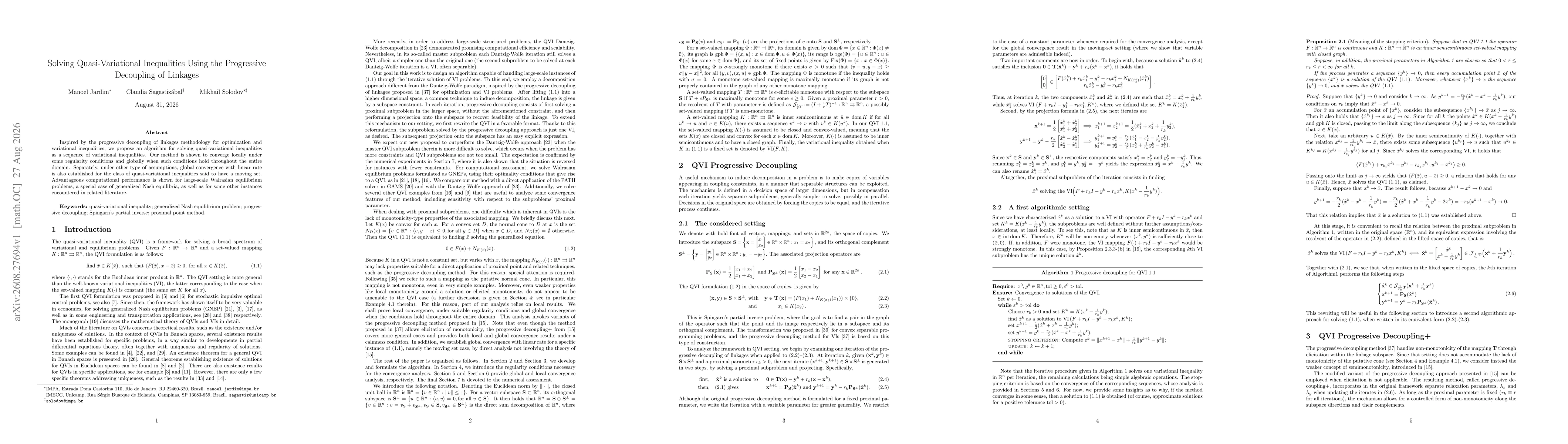 Thumbnail for Solving Quasi-Variational Inequalities Using the Progressive Decoupling of Linkages