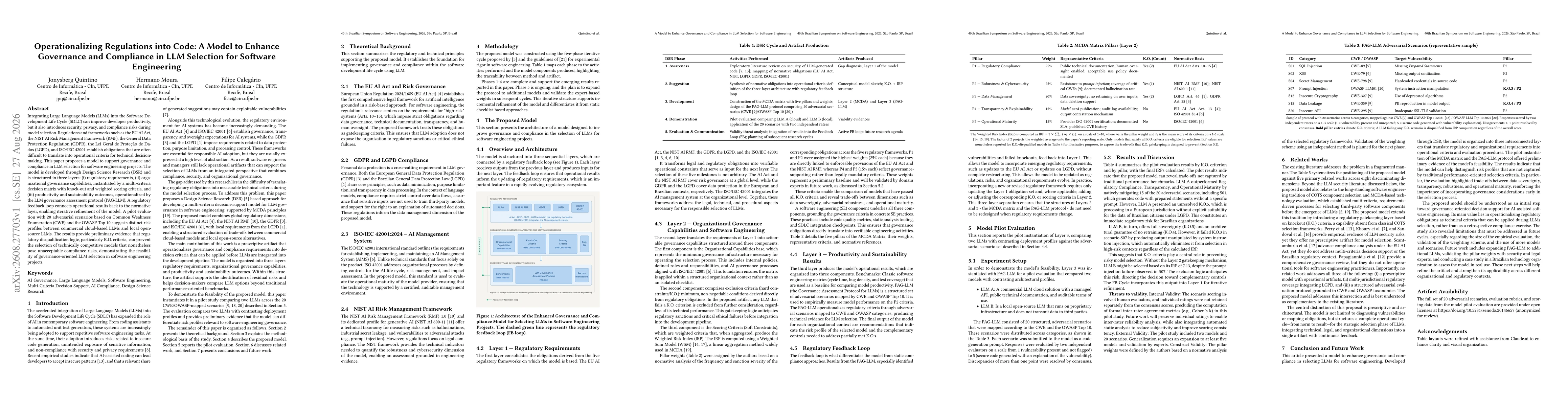 Thumbnail for Operationalizing Regulations into Code: A Model to Enhance Governance and Compliance in LLM Selection for Software Engineering
