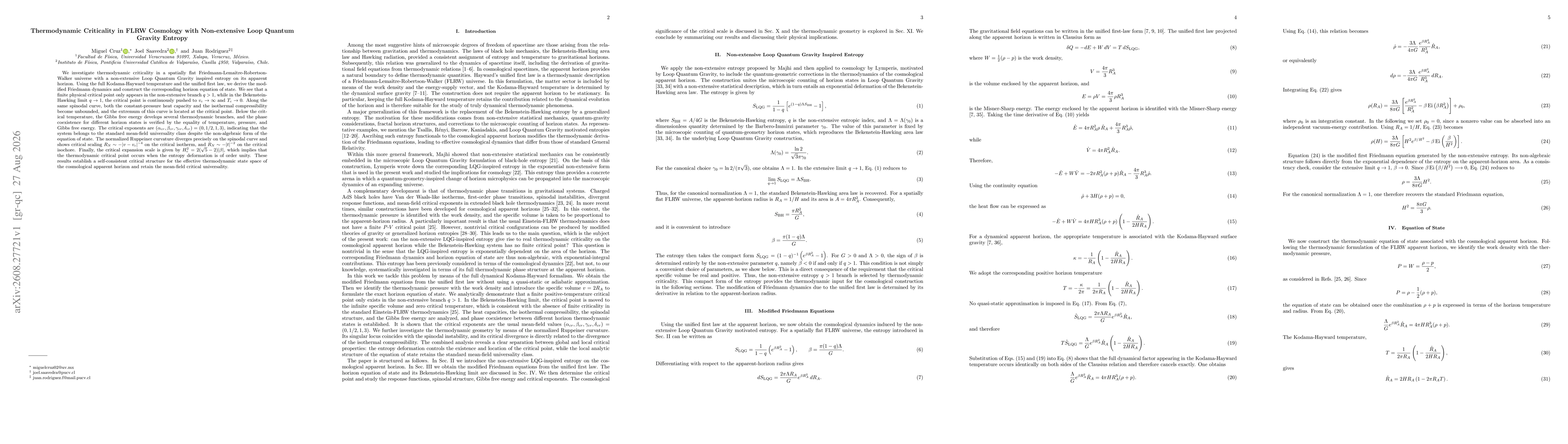 Thumbnail for Thermodynamic Criticality in FLRW Cosmology with Non-extensive Loop Quantum Gravity Entropy
