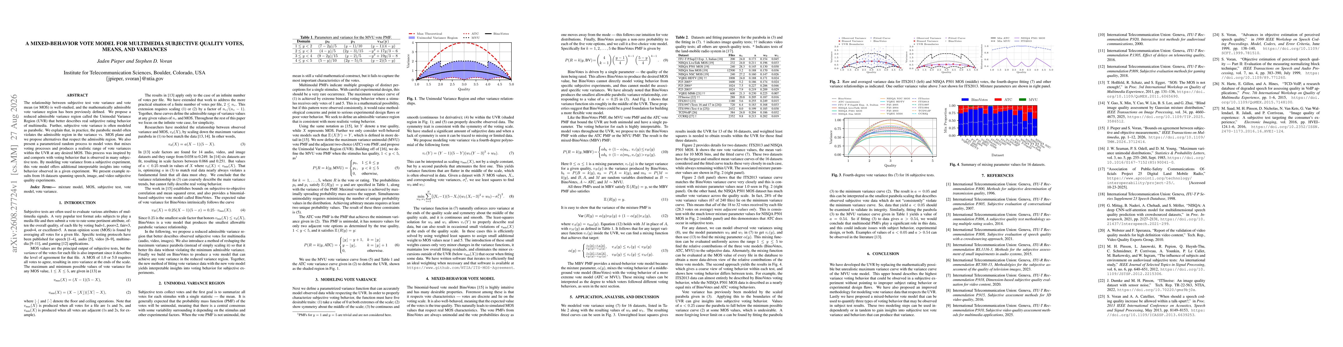 Thumbnail for A Mixed-Behavior Vote Model for Multimedia Subjective Quality Votes, Means, and Variances