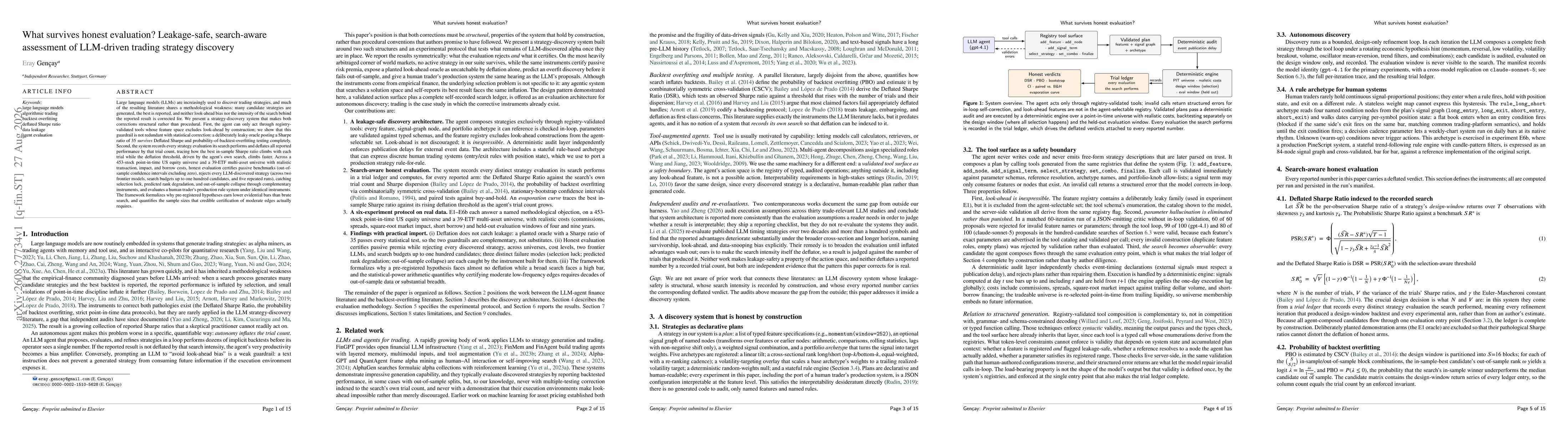 Thumbnail for What survives honest evaluation? Leakage-safe, search-aware assessment of LLM-driven trading strategy discovery