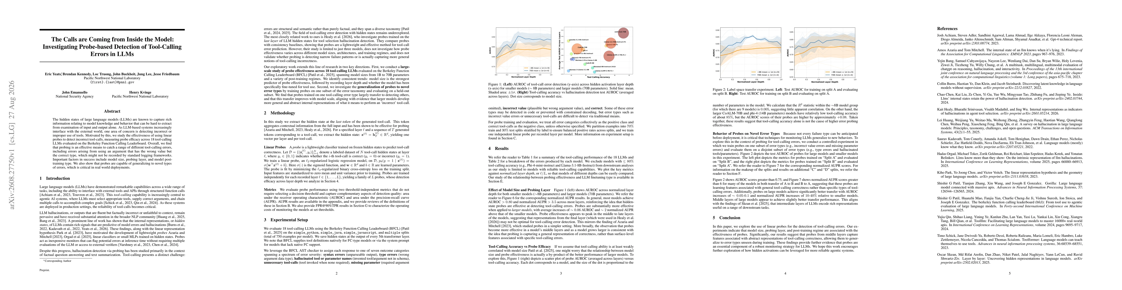 Thumbnail for The Calls are Coming from Inside the Model: Investigating Probe-based Detection of Tool-Calling Errors in LLMs