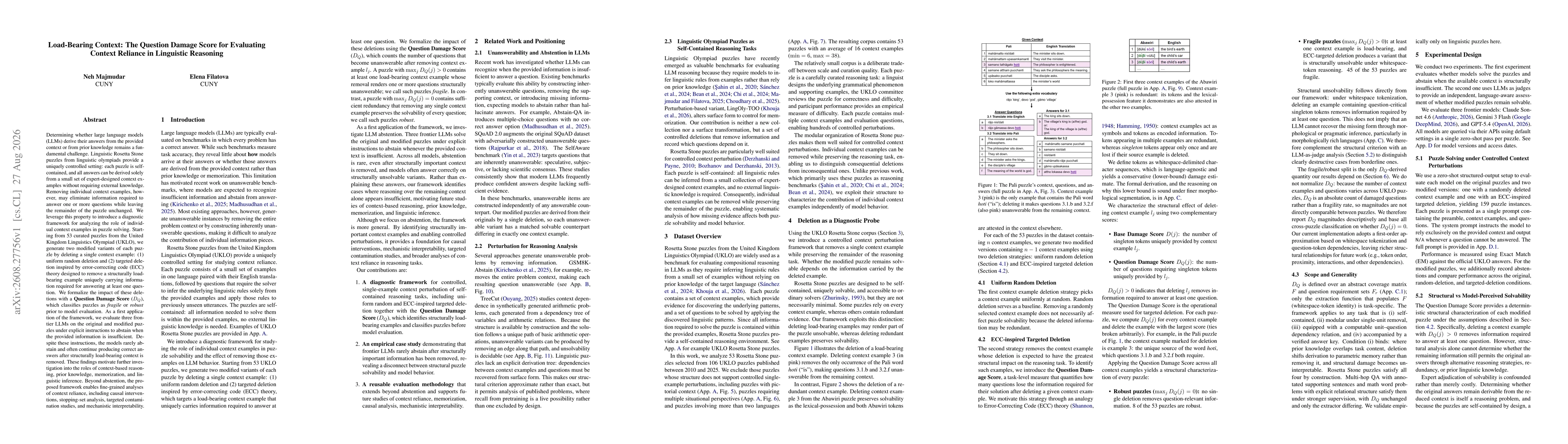 Thumbnail for Load-Bearing Context: The Question Damage Score for Evaluating Context Reliance in Linguistic Reasoning