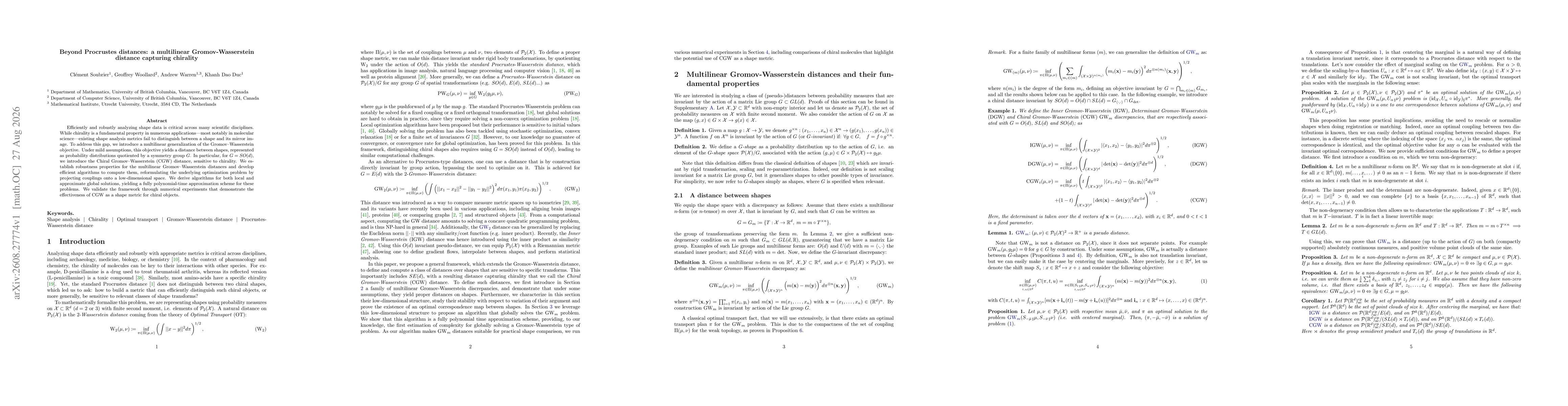 Thumbnail for Beyond Procrustes distances: a multilinear Gromov-Wasserstein distance capturing chirality