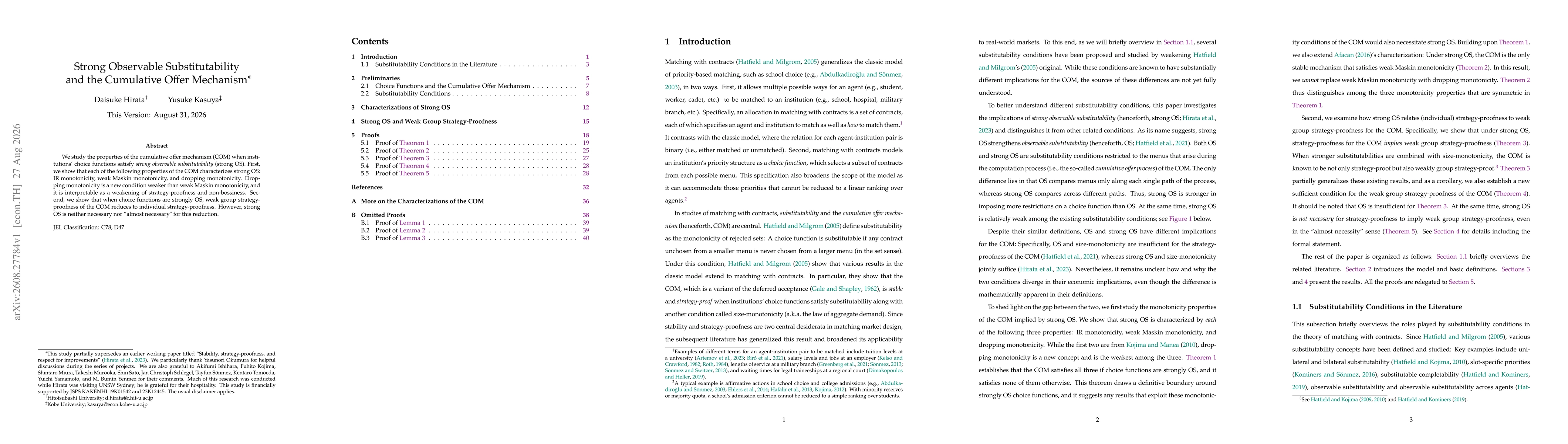 Thumbnail for Strong Observable Substitutability and the Cumulative Offer Mechanism