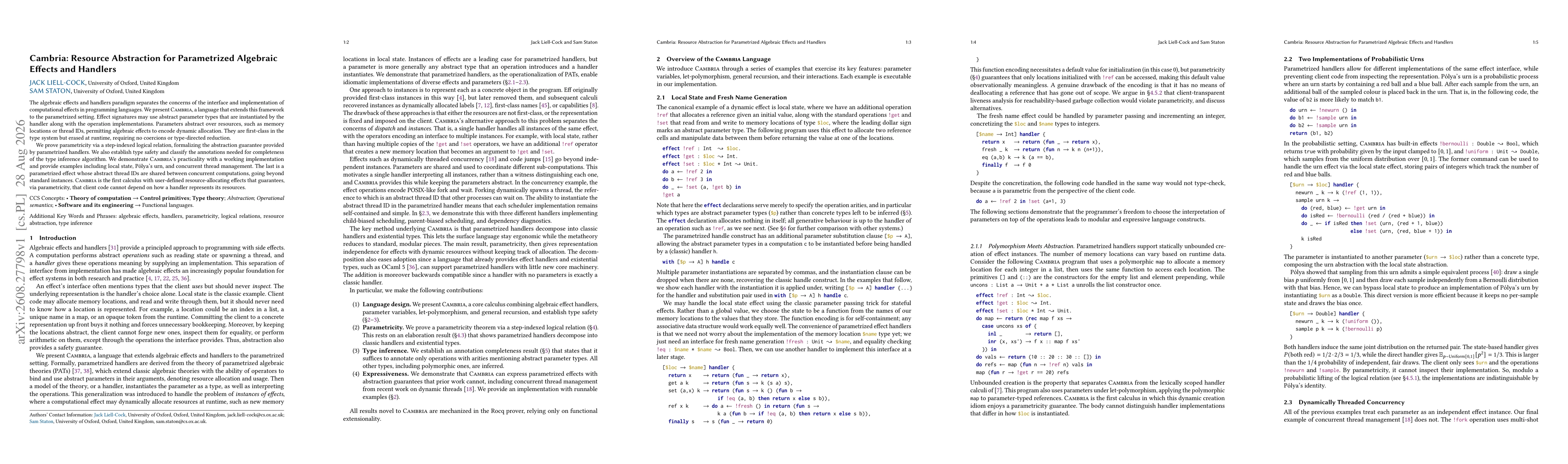 Thumbnail for Cambria: Resource Abstraction for Parametrized Algebraic Effects and Handlers