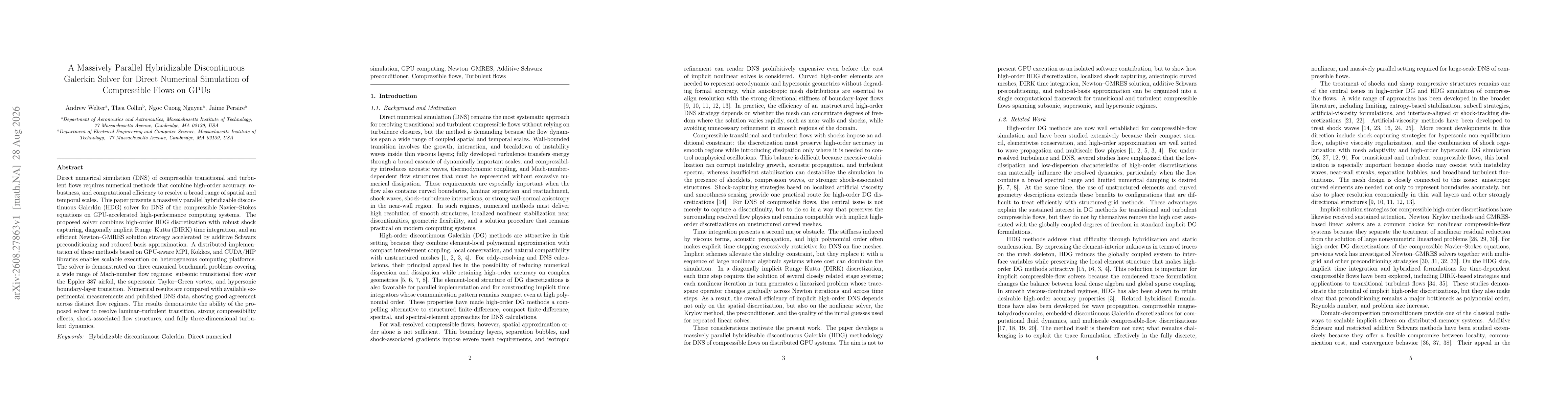Thumbnail for A Massively Parallel Hybridizable Discontinuous Galerkin Solver for Direct Numerical Simulation of Compressible Flows on GPUs