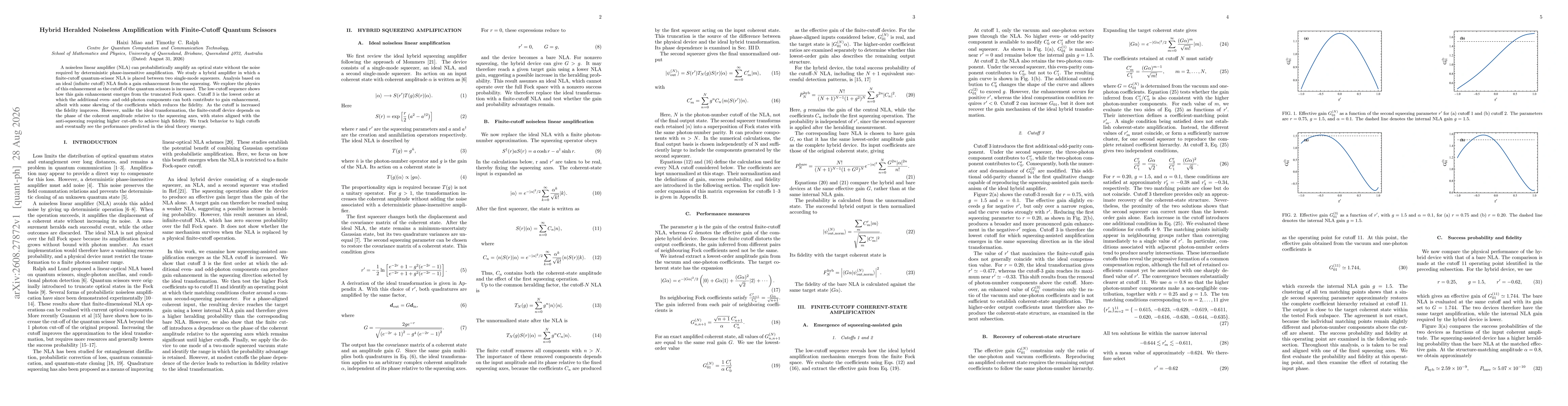 Thumbnail for Hybrid Heralded Noiseless Amplification with Finite-Cutoff Quantum Scissors