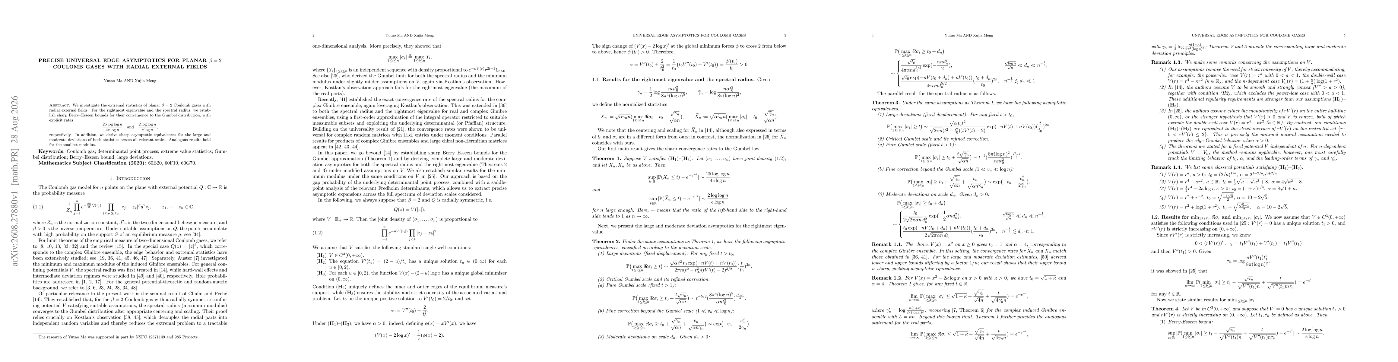 Thumbnail for Precise universal edge asymptotics for planar $β=2$ Coulomb gases with radial external fields