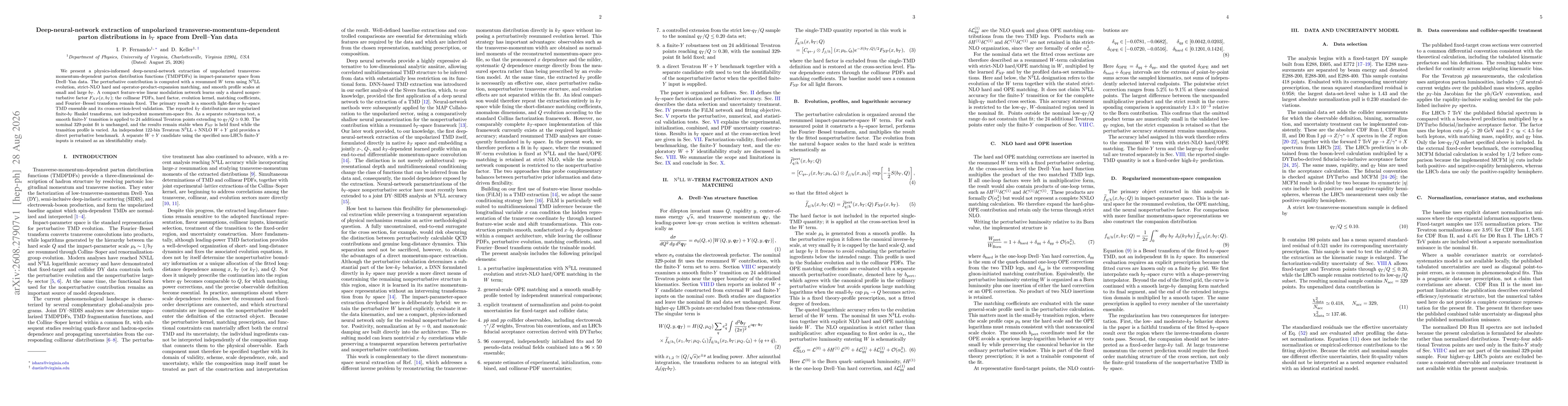 Thumbnail for Deep-neural-network extraction of unpolarized transverse-momentum-dependent parton distributions in $b_T$ space from Drell-Yan data
