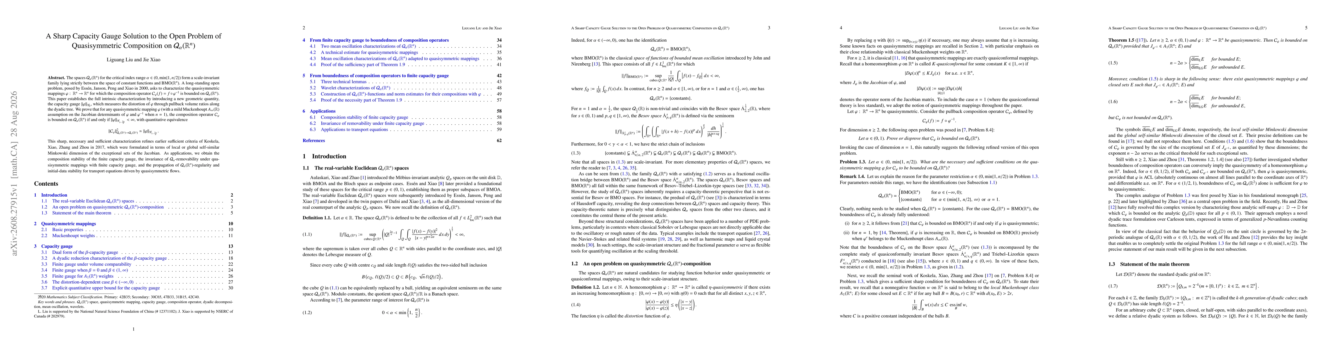 Thumbnail for A Sharp Capacity Gauge Solution to the Open Problem of Quasisymmetric Composition on $\mathcal{Q}_α(\mathbb R^n)$