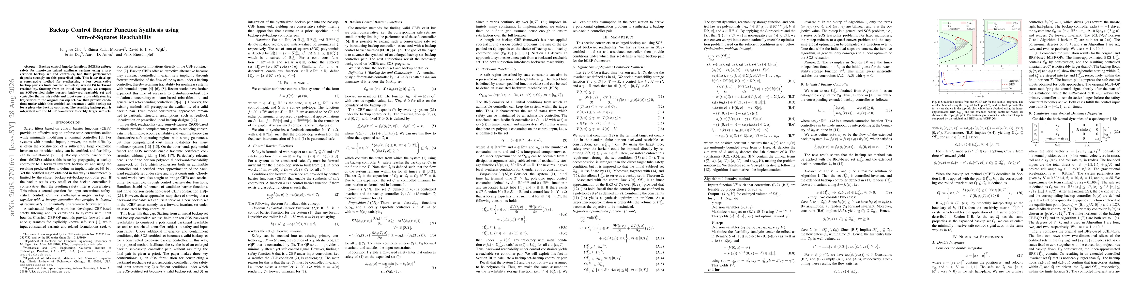 Thumbnail for Backup Control Barrier Function Synthesis using Sum-of-Squares Reachability