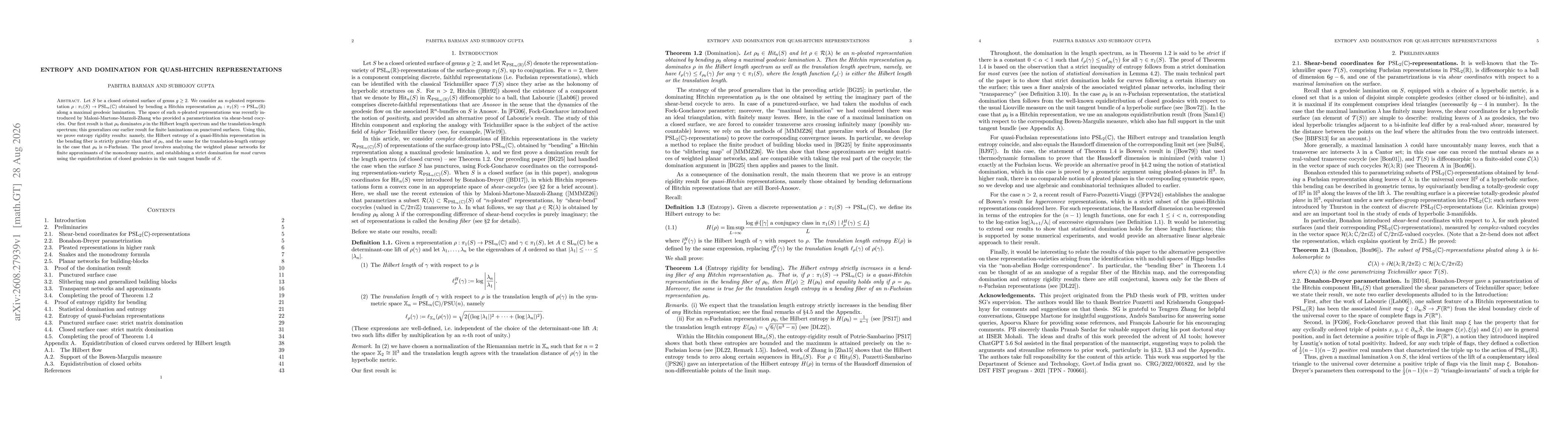 Thumbnail for Entropy and domination for quasi-Hitchin representations