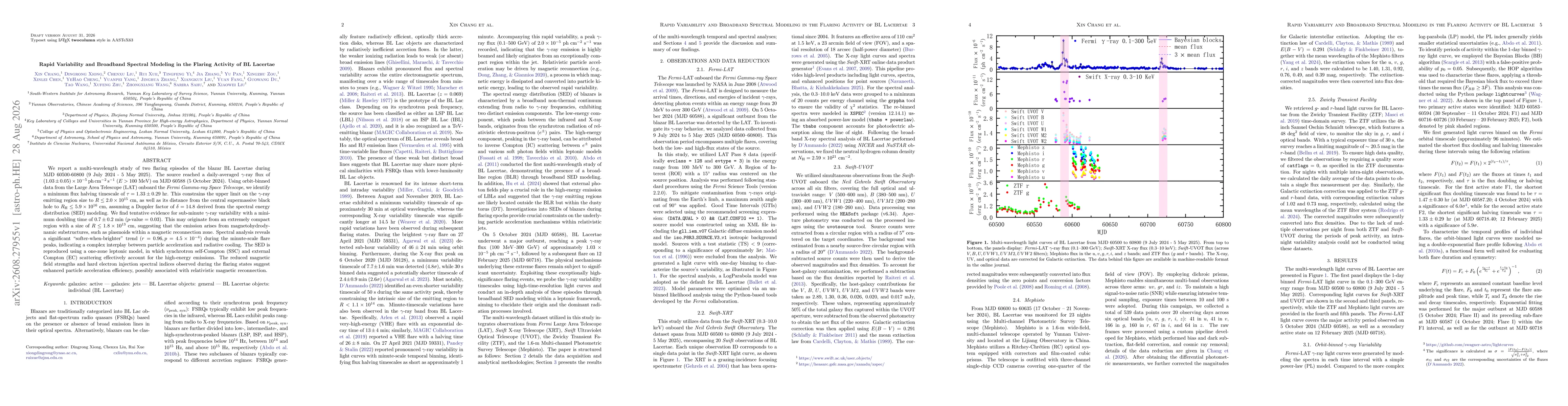 Thumbnail for Rapid Variability and Broadband Spectral Modeling in the Flaring Activity of BL Lacertae
