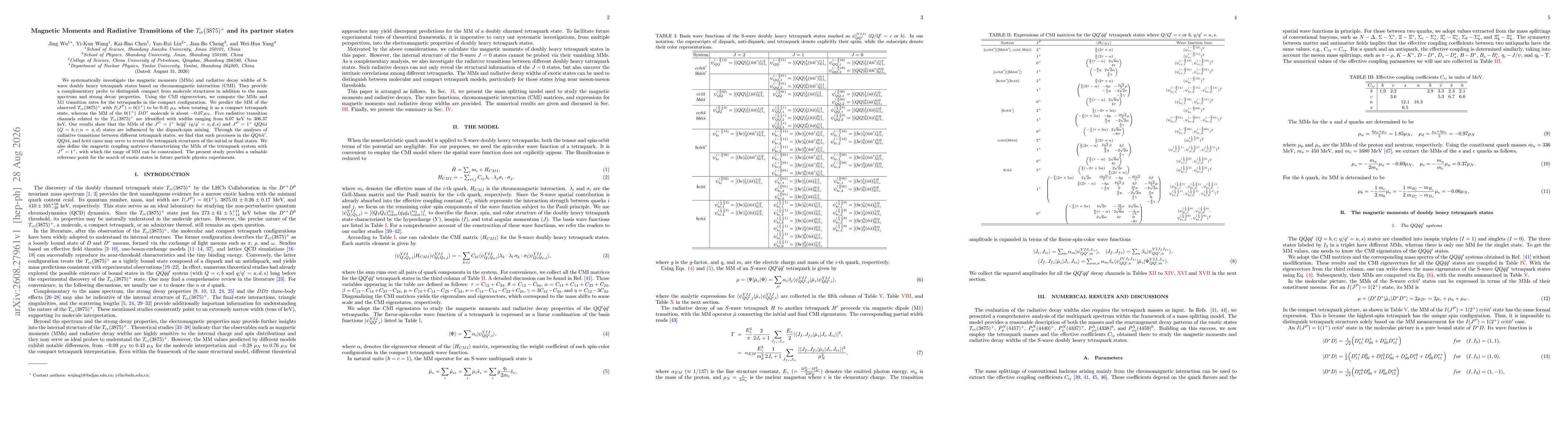 Thumbnail for Magnetic Moments and Radiative Transitions of the $T_{cc}(3875)^+$ and its partner states