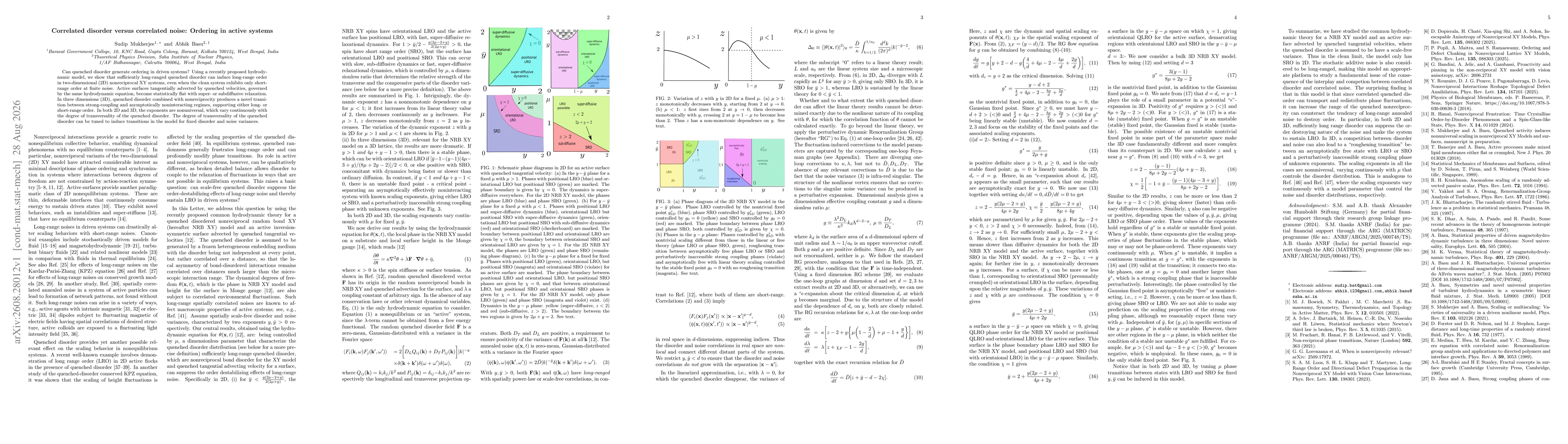 Thumbnail for Correlated disorder versus correlated noise: Ordering in active systems